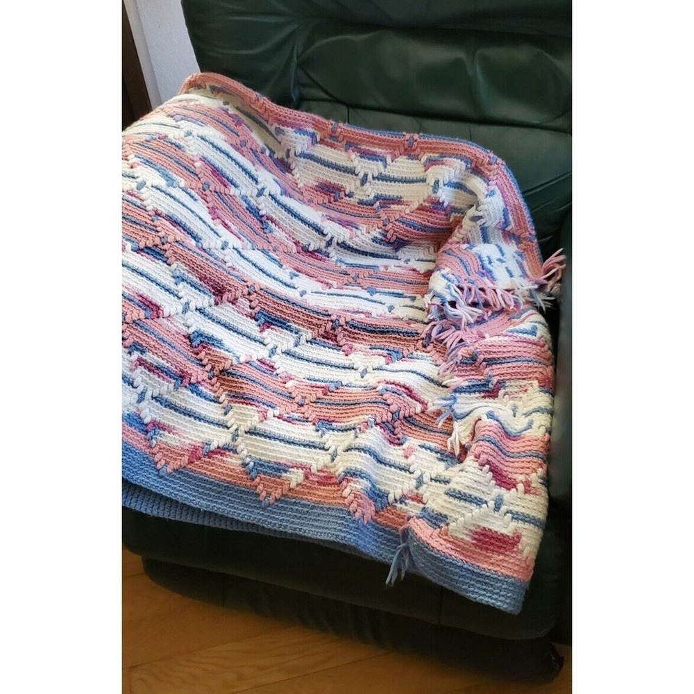 Crocheted Afghan Blanket Throw Handmade 63x48 Inches Granny Cottage Core